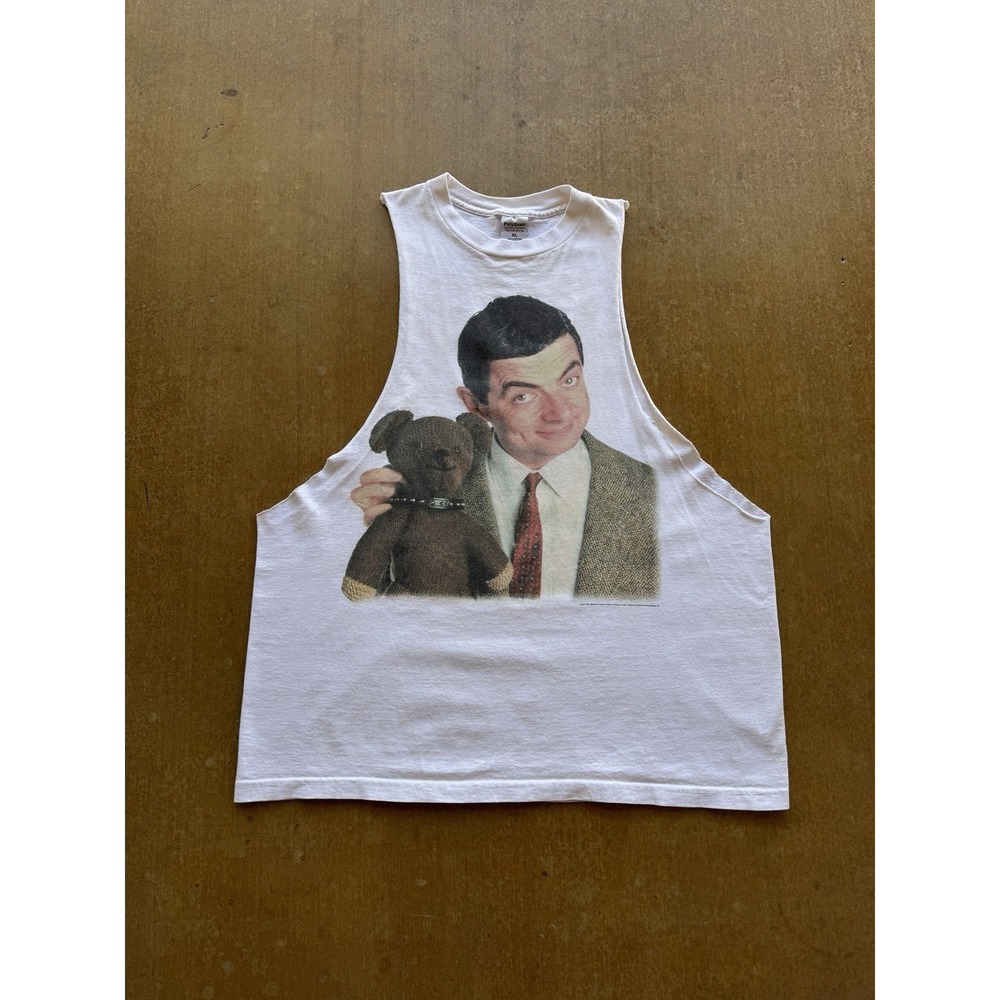 VTG 90s Mr. Bean Movie Promo Teddy Bear Funny Parody Tank Top Cutoff XL Polygram